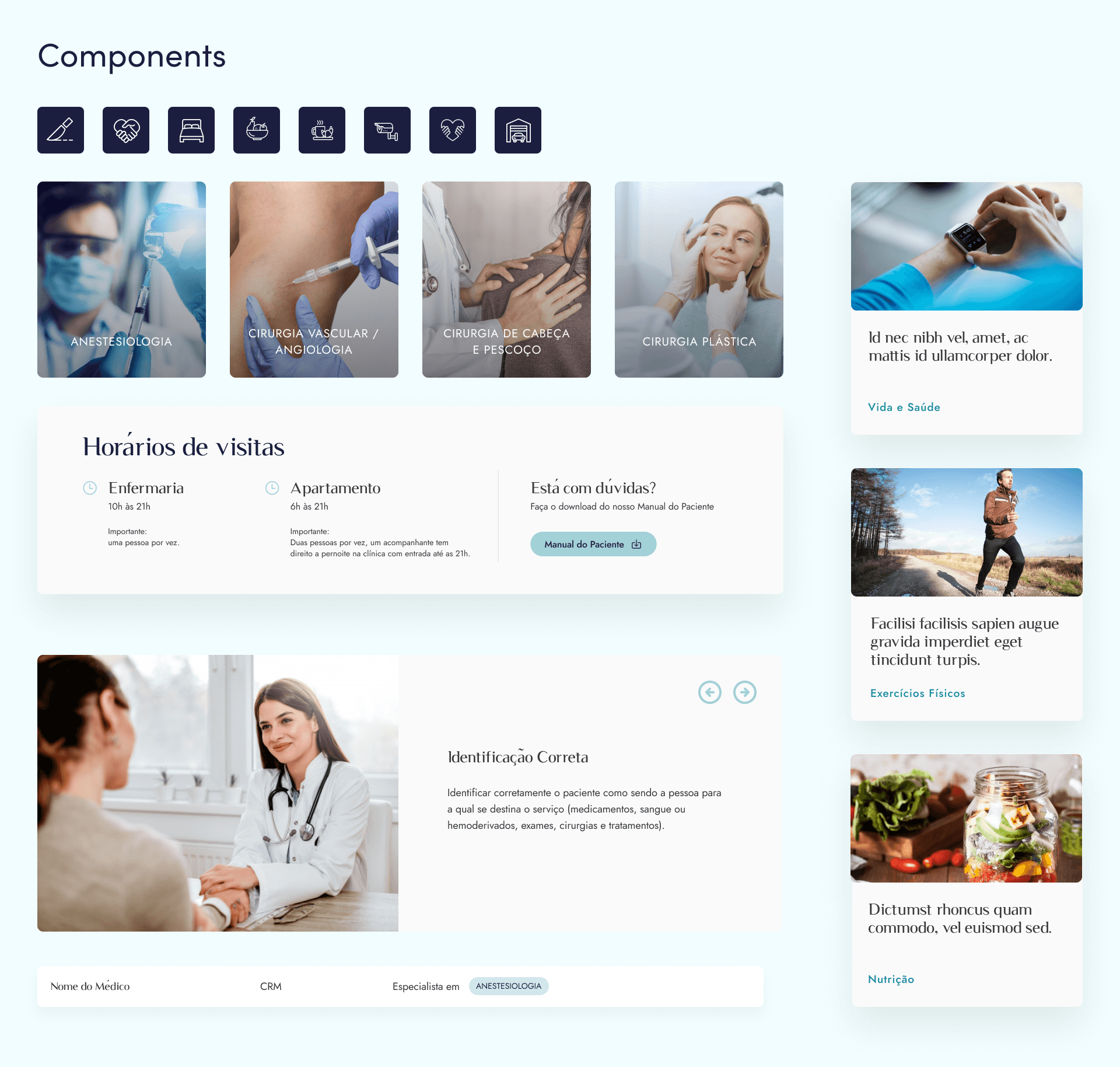 Componentes de interface do site do Hospital Los Angeles
