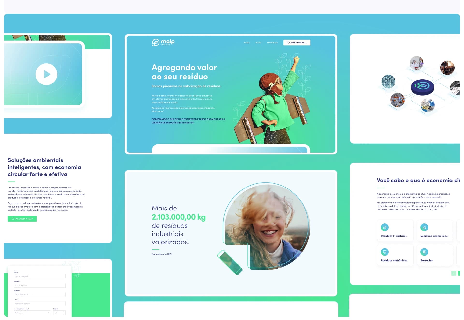 Composição com diferentes telas do site da MAIP Ambiental