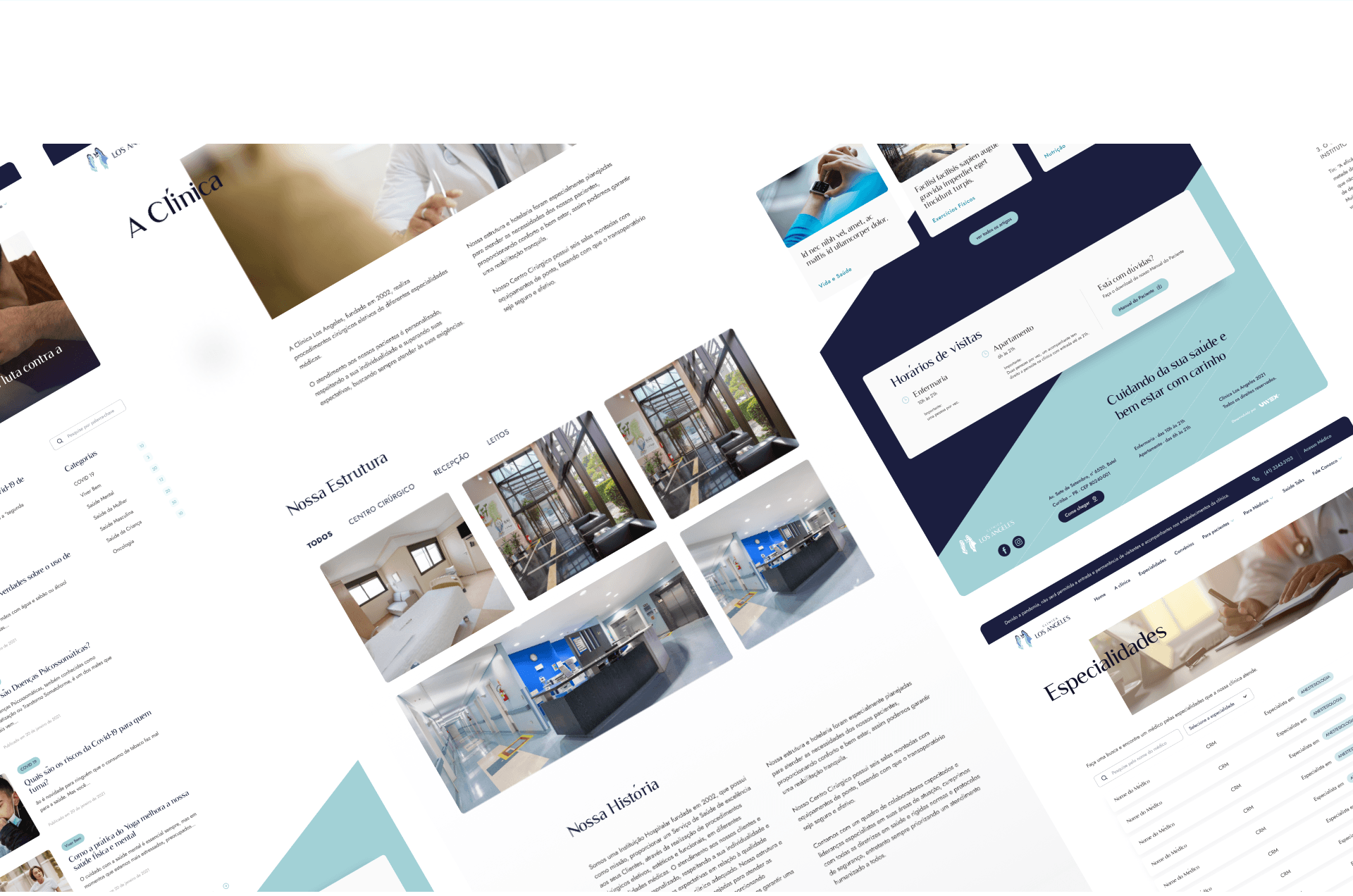 Composição com diferentes páginas do site do Hospital Los Angeles
